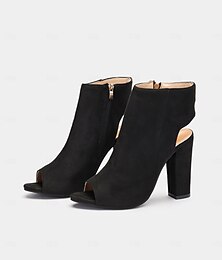baratos -Mulheres Botas Diário Botas Botas Tornozelo Salto de bloco Dedo Apontado Moda Camurça zíper Preto