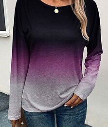 economico -Per donna maglietta Colore graduale e sfumato Di tendenza Informale Manica lunga Rotonda Top regolari Giornaliero Fine settimana Stampa Rosso Blu Viola Grigio Primavera & Autunno