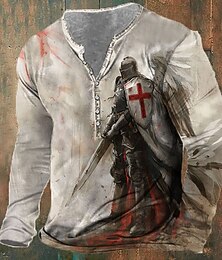 levne -Pánské Halloween Templářští rytíři křesťan Tričko Tričko Henley Dlouhý rukáv 3D tisk Designové Retro ulice Ležérní Denní Léto Jaro Podzim Bílá Khaki Henley Tričko Henley