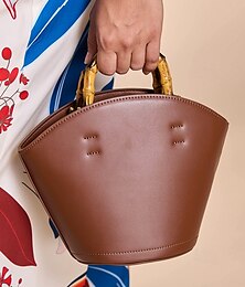 abordables -Femme Sac à main Sac en forme d'éventail faux cuir Bureau du quotidien Vacances Poignée en métal Grande Capacité Durable Multi-portage Couleur unie Noir Marron Café