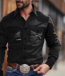 economico -Per uomo Cowboy Camicia occidentale Camicia con bottoni Camicia da cowboy Manica lunga Vintage Occidentale Giornaliero Per eventi Autunno Inverno Primavera estate Collo ripiegabile Camicie con