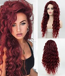 halpa -Pitkät kiharat peruukit naisille lämpöä kestävä synteettinen peruukki aaltoileva pitkä kihara hiuspuro Halloween-cosplay-juhlaperuukit