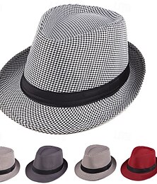 economico -Per uomo Cappello del Kentucky Derby Cappello da Sole Cappello a tesa selvaggia Cappello a cilindro Nero Giallo Poliestere Moda Casual Streetwear Quotidiano Pied-de-poule Traspirante