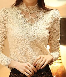 economico -camicetta da donna elegante moderna pizzo manica lunga top regolare lavoro quotidiano nero bianco primavera autunno