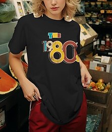 billiga -retro vintage t-shirt basic t-shirt 80-tal för kvinnors heta stämplingsfest avslappnad daglig bomullsblandning för vuxna