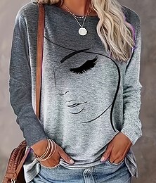 お買い得  -レディース Tシャツ カジュアル プリント 長袖 レギュラー トップス クルーネック デイリー カーキ グレー 春 秋