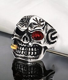 economico -anelli da uomo con teschio con occhi di pietre preziose rosse e intagli intricati - gioielli punk gotici per Halloween e stile motociclista