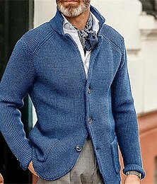 preiswerte -Herren Strickjacke Kleid Pullover Kurzer Pullover Strickpullover Gerippt Stricken Standard Knopf hoch Tasche Glatt Ständer Modisch Klassisch Freizeitskleidung Verabredung Bekleidung Herbst Winter