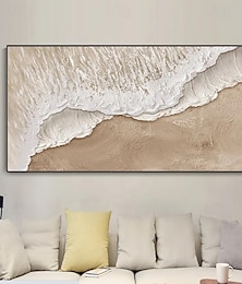 お買い得  -手作りの海の波の厚いキャンバスの油絵、アース トーンの絵、茶色の絵画、テクスチャのある壁アート、壁アート ソファ、フレームなし