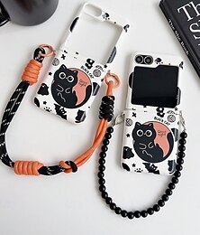 levne -telefon Carcasă Pro Samsung Galaxy Z Flip 7 Z Flip 6 Z Flip 5 Z Flip 4 Z Flip 3 Zadní kryt s poutkem na zápěstí Nárazuvzdorné Komiks Kočka TPU PC