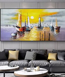abordables -Peintures à l'huile de paysage de quai faites à la main par Mintura sur toile, décoration murale, tableau abstrait moderne de bateau pour la décoration intérieure, peinture roulée sans cadre, non