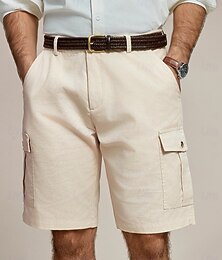 abordables -Homme Shorts Shorts en Lin Shorts d'été Poche Avant Jambe Droite Uni Confort Respirant Longueur Genou Extérieur Vacances Soirée Mode Basique Kaki