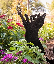baratos -gato metal silhueta estátua ferro preto gatos estaca animal piso plugue decoração artesanato quintal jardim arte sinais para amantes de gatos presentes para gramado fazenda canteiro de flores