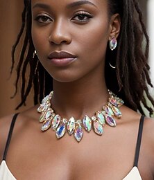 abordables -Nuptiales Parures 1 jeu Zircon Strass 1 Collier Boucles d'Oreilles Femme Elégant mode Coloré Mignon Fantaisie Précieux Goutte d'eau diamant Parure de Bijoux Pour Mariage Soirée