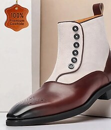 baratos -Botas masculinas de camurça com botões e couro bovino premium bicolor – design brogue vintage, ideal para eventos retrô e uso casual sofisticado