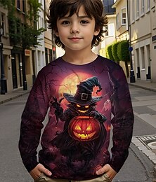 billiga -Halloween Pojkar 3D Grafisk Tecknat Pumpa T-shirt Långärmad Vår Höst Mode Grundläggande Polyester Barn 4-12 år Rund hals Utomhus Ledigt Dagligen Normal