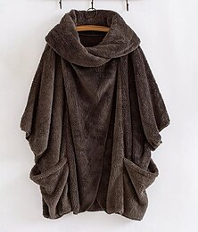 abordables -Mujer Abrigo de invierno Ropa Deportiva Festivos Ropa Cotidiana Otoño Invierno Regular Abrigo Holgado Elegante Casual Chaquetas Manga Larga Color sólido Dobladillo irregular Negro Rojo Marrón