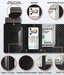 お買い得  -男性用財布 クレジットカードホルダー RFID ブロック ポップアップ カードケース スリム 9-14 カード収納 ID ウィンドウ