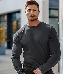 abordables -Hombre Manga Larga Cuello Barco Color sólido Prendas de punto Diario Cuello redondo Exterior Casual Ropa Deportiva gris oscuro Negro Blanco Camiseta superior para hombre
