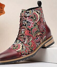 preiswerte -Oxford-Stiefel aus hochwertigem Leder für Herren mit Blumenmuster – Vintage-Paisley-Design, Schnürstiefeletten im Bohème-Stil für legere und formelle Anlässe