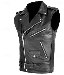 זול -בגדי ריקוד גברים וסט Gilet אפוד עור יומי פגישה (דייט) חופשה אופנתי יום יומי קיץ & אביב כיס עור PU נוח אחיד רוכסן דש רגיל שחור אֵפוֹד