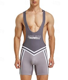 abordables -Hombre Traje de lucha libre Mono moldeador de cuerpo Fajas Transpirable Secado rápido Estiramiento alto Verano Primavera Poliéster Al Aire Libre Paseo Correr Azul Gris