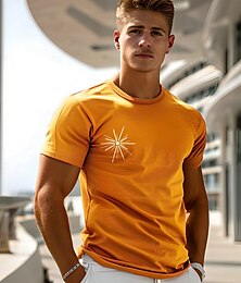 billige -Herre Grafisk T skjorte T-skjorte Kortermet T skjorte Crew-hals Skjorte Mote Utendørs Fritid Gate Avslappet Daglig Oransje Vår sommer Klær S M L XL XXL