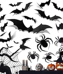 abordables -Juego de 68 pegatinas de pared grandes en 3D con forma de araña y murciélago para Halloween: pegatinas de murciélago negras para decoraciones de Halloween