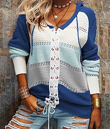 economico -Per donna Felpa Maglione casual Informale Morbido Color Block Girocollo Lacci Con cappuccio Manica lunga Top regolari Maglia Esterno Giornaliero Fine settimana Nero Rosa Autunno Inverno
