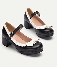 abordables -Escarpins Mary Jane noirs et blancs pour femmes avec détail nœud et bride à boucle - chaussures d'inspiration vintage pour fêtes et événements formels