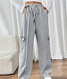 preiswerte -Damen Jogginghose Trainingshose Chinesisch Chino Modisch Strassenmode In voller Länge Hoher Taillenbund Glatt Tasche Elastischer Bund Bequem Weich Komfortabel Mikro-elastisch Outdoor Strasse Grau