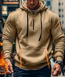 economico -Per uomo Felpa con cappuccio Felpa con cappuccio e cerniera a un quarto Nero Blu marino Cachi Grigio chiaro Grigio scuro Con cappuccio Liscio Tasche Sportivo Giornaliero Per eventi Streetwear