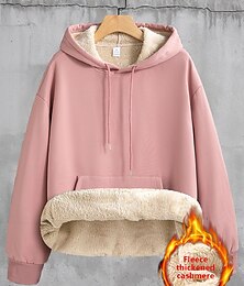abordables -Sudadera con capucha para mujer, de forro polar, lisa, para uso diario, con bolsillo, informal, cómoda, con capucha, manga larga, microelástica, para otoño, invierno y otoño&amp;Tejido suave,