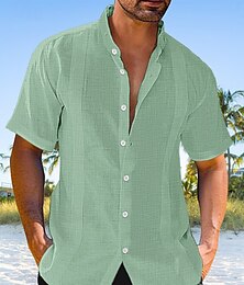 economico -Per uomo camicia di lino Camicia Guayabera Camicia con colletto a fascia Camicia estiva Abbigliamento mare Maglietta informale Liscio Da mare Curise Nero Bianco Blu Verde Manica corta Colletto alla