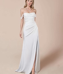 abordables -Vestidos de novia ts corte a hombros descubiertos manga corta largo hasta el suelo vestidos de novia de tafetán con frunces 2025