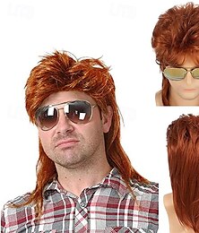 economico -parrucche mullet per uomo, parrucca riccia lunga anni '80, parrucca riccia discoteca punk rock anni '70, parrucca rossa per festa di carnevale e cosplay