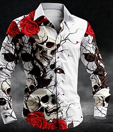 economico -Per uomo Rosa Teschi Camicia con bottoni Manica lunga Informale Scuro Abiti da sera per feste Giornaliero Autunno Inverno Primavera estate Colletto Abbottonare Stampa 3D Nero Bianco Blu Viola Verde