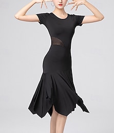 preiswerte -Latein-Tanz Kleid Pure Farbe Farbaufsatz Damen Leistung Ausbildung Kurzarm Hoch Polyester
