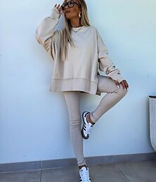 abordables -Mujer Sudadera Chándal parte superior del bolero Pantalones de lana Pantalones de Deporte Manga Larga Color sólido Verde Trébol Caqui Primavera Holgado