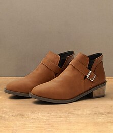 abordables -Botines de piel sintética marrón para mujer con detalle de hebilla en estilo western para uso casual y diario