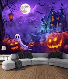levne -halloween dekorace blacklight gobelín uv reaktivní záře ve tmě záře party strašidelný dům psychedelický trippy mlhavý závěsný gobelín nástěnná malba do obývacího pokoje ložnice duch dýně