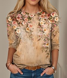economico -T-Shirt Tunica da Donna Moda Casual Stampa Maniche Lunghe Top Regolari Collo a Giro Giallo Rosa Blu Primavera Autunno