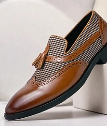 economico -mocassini da uomo in similpelle marrone e nappe a quadri – scarpe brogue slip-on vintage per abbigliamento formale e casual