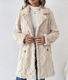 abordables -Mujer Abrigo de invierno Ropa Deportiva Festivos Ropa Cotidiana Otoño Invierno Regular Abrigo Ajuste regular Elegante Casual Chaquetas Manga Larga Color sólido Punto Albaricoque