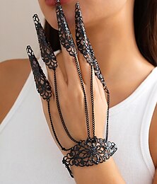 abordables -Armadura de dedo de encaje negro gótico para mujer con cadenas, joyería de disfraz de Halloween intrincada para cosplay y ocasiones especiales