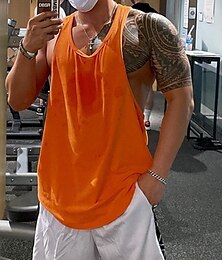 cheap -Men's Workout Tank Top Running Tank Top Gym Tank Top Sleeveless Vest / Gilet Casual Athleisure Cotton Breathable Quick Dry Soft Gym Workout Running Walking Sportswear Activewear Solid Colored Black