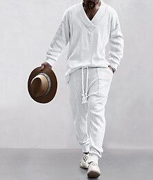 economico -Per uomo Liscio Felpe di base Felpa Tuta Da Ginnastica Tuta da ginnastica Manica lunga Felpa A V Streetwear Essenziale Informale Sportivo Giornaliero Per eventi 2 pezzi Autunno inverno