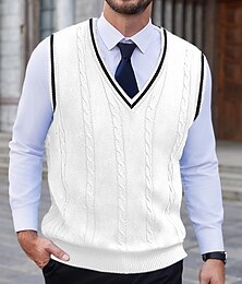 billige -Herre Genser vest Pullover genser Kjole genser Strikket genser Riflet Kabel Strikke Normal Strikket عادي V-hals Hold Varm Moderne Moderne Dagligdagstøy Ut på byen Klær Høst Vinter Hvit Rød M L XL