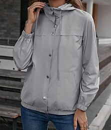 Χαμηλού Κόστους -Γυναικεία Casual Jacket ΕΞΩΤΕΡΙΚΟΥ ΧΩΡΟΥ Φερμουάρ Συμπαγές Χρώμα Αδιάβροχη Μοντέρνα Κανονικό Εξωτερικά ενδύματα Μακρυμάνικο Φθινόπωρο Μαύρο Τ