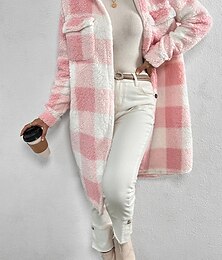 economico -Per donna Giacca in sherpa Cappotto teddy Tenere al caldo Tasche Di tendenza Informale A quadri Da tutti i giorni Monopetto Collo ripiegabile Morbido Manica lunga Capispalla Nero Rosa Blu Autunno